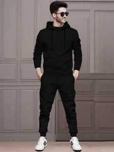 BLIVE Men Solid Black Night Suit Set