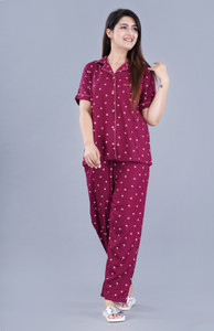 DreamBe Women Printed Maroon Shirt & Pyjama set