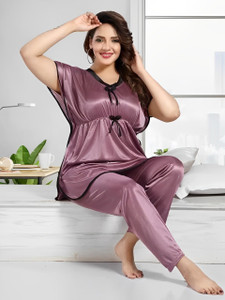 Endrilla Women Solid Purple Top & Pyjama Set