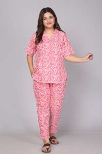 Mihika Fashion Women Printed Pink Shirt & Pyjama set
