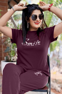 p23 Women Printed Purple Night Suit Set