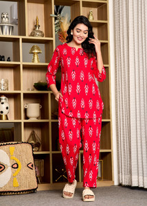 Miss Rekha Women Printed Red Night Suit Set
