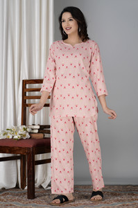 GLOREN Women Floral Print Pink Night Suit Set