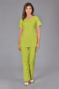 Bachuu Women Geometric Print Green Night Suit Set