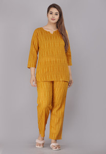 STYLOFUSION Women Printed Yellow Night Suit Set