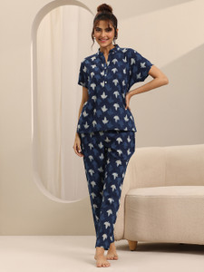 LIBAS Women Printed Blue Night Suit Set