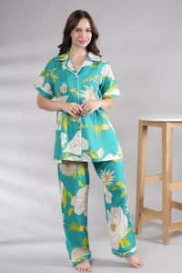 Belfry Women Printed Green Shirt & Pyjama set