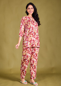 Vaaliyan Women Printed Blue Night Suit Set