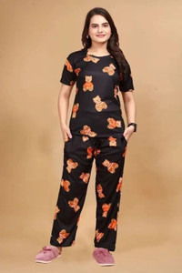 BlackBasket Women Printed Black Night Suit Set