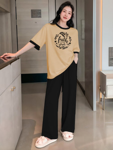 kshs Women Printed Black, Beige Night Suit Set
