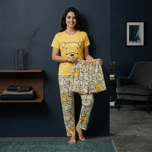 BlackBasket Women Printed Yellow Night Suit Set