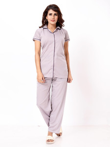 Vania's grace Women Solid Grey Shirt & Pyjama set