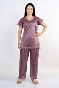 Pushbela Women Solid Grey Night Suit Set