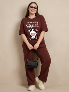 Shonisha Women Printed Maroon Shirt & Pyjama set