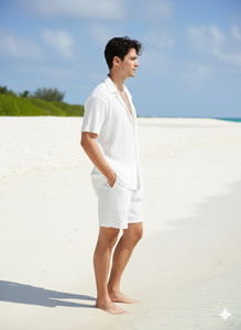Zbella Men Self Design White Top & Shorts Set