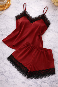 MARDIA Women Embroidered Maroon Top & Shorts Set