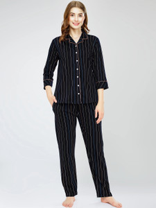 ZEYO Women Striped Multicolor Shirt & Pyjama set