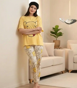 BlackBasket Women Characters, Printed Yellow Top & Pyjama Set