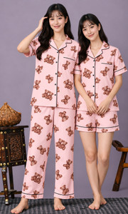 CAMTOP Women Printed Pink, Brown Night Suit Set