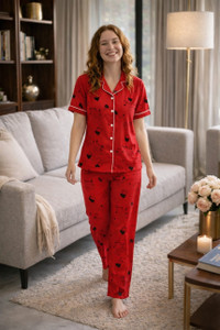 aerostik Women Printed Red Shirt & Pyjama set