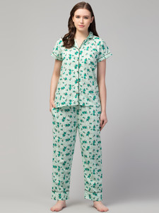 fasiondreamsera Women Printed Green Shirt & Pyjama set