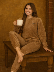 bamboo breeze Women Solid Brown Night Suit Set