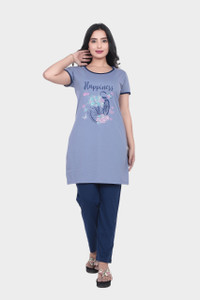 Clint Women Printed Blue Top & Pyjama Set