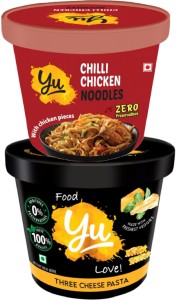 Yu Foodlabs Chilli Chicken Noodles + Cheese Pasta - Combo Pack -No Preservative-Ready To Eat Cup Noodles Non-vegetarian