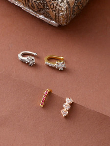 YELLOW CHIMES Gold-plated Plated Crystal Nose Stud