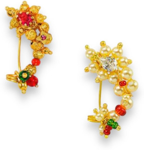 Jewelopia Cubic Zirconia, Pearl Gold-plated Plated Mother of Pearl Nose Ring