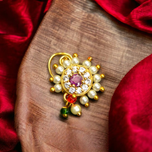 SHI Jewellery Cubic Zirconia, Pearl Gold-plated Plated Mother of Pearl Nose Ring
