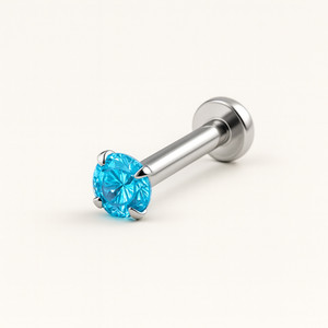 Ceylonmine01 Aquamarine Silver Plated Stone Nose Stud