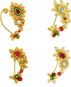 KYOOT JEWELS Ruby, Emerald, Diamond Gold-plated Plated Brass, Stone, Mother of Pearl Nose Stud