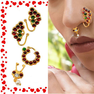 THANU'S CRAFT Ruby Gold-plated Plated Metal Nose Ring