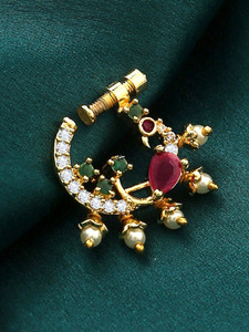 YELLOW CHIMES Cubic Zirconia, Pearl Gold-plated Plated Brass Nose Ring