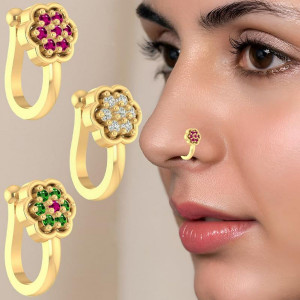 THANU'S CRAFT Cubic Zirconia Gold-plated Plated Metal, Stone Nose Stud Set