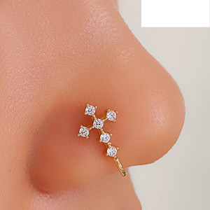 JEWELFY Cubic Zirconia Gold-plated Plated Copper Nose Stud