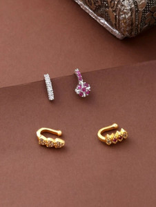 Jat Jewellers Crystal Gold-plated Plated Crystal Nose Stud Set