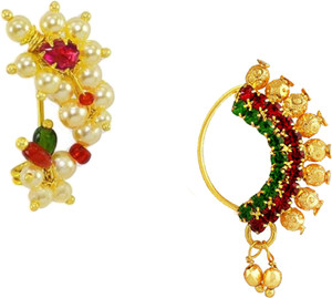KYOOT JEWELS Ruby, Emerald Gold-plated Plated Brass, Stone Nose Stud