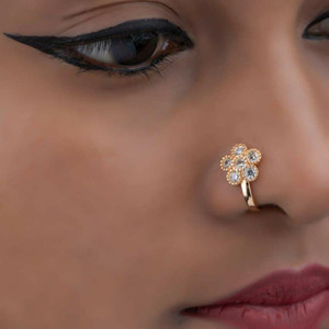 SHREEVARAM Cubic Zirconia, Diamond Gold-plated Plated Brass Nose Ring