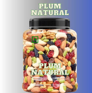 Plum Natural Mix Dry Fruit | Panchmeva | Nutmix | Mixed Dry Fruit | 500GM | JAR | Almonds, Cashews, Raisins, Dry Dates, Pistachios, Figs, Kiwi, Assorted Fruits & Nuts