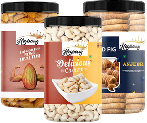 Heyberry Premium Dry Fruits Small Combo Pack 600gm Almonds, Cashews, Figs