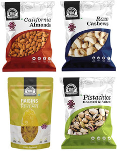 WONDERLAND FOODS Dryfruits Combo Pack of 5 (500g) Raw Almonds, Cashews, R/S Pista (100gEach) and Raisins(2X100g)