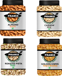 Pramix Dry Fruits Combo Pack Of Almond, Cashew, Golden Raisins, Pistachios - 400g Almonds, Cashews, Raisins, Pistachios