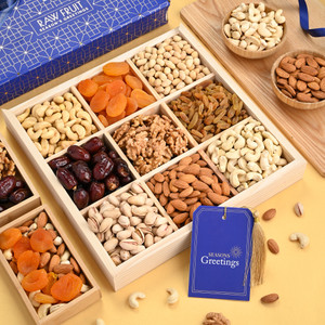 HyperFoods RawFruit Basic 9 Dry Fruit Combo Dark Wood Gift Box | Premium Dried Fruit Berries Combo Gift Pack with Greeting Card | Happy Diwali Festival Gift Hampers for Corporates Friends & Relatives
