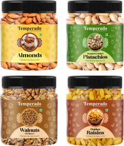 टेम्पराडो आलमंड, सॉलटेड पिस्ता, वालनट्स & ग्रीन रेज़िन्स 100 gm ईच कॉम्बो