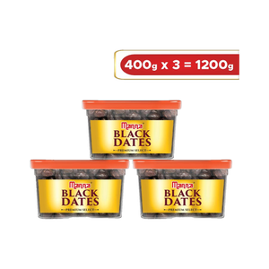 मन्ना काला खजूर- 1.2kg (400g x 3 पैक्स) | सिलेक्ट प्रीमियम ऑर्गेनिक हैंडपिक्ड डेट्स | खजूर | खजूर | सॉफ्ट ड्राइड हेल्दी स्नैक | सॉफ्ट एंड जूसी टेक्सचर | चीनी और प्रिज़र्वेटिव्स नहीं हैं | आयरन, फाइबर और विटामिन्स से भरपूर ड्राई डेट्स