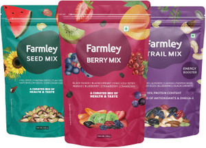 Farmley Trail Mix Dry Fruits 200g, Dried Berry Mix 200g, Seed Mix 200g, Total 600g Combo