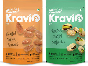 Kravio Combo Pack Roasted_Salted_Almonds_200gm & Roasted_Salted_Pistachios_200gm Almonds, Pistachios