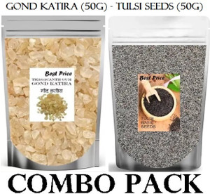 Best Price Summer Combo - Tulsi/Sabja Seeds 50Gm & Gond Katira 50 Gm | For Summer Hydration Dried Gum